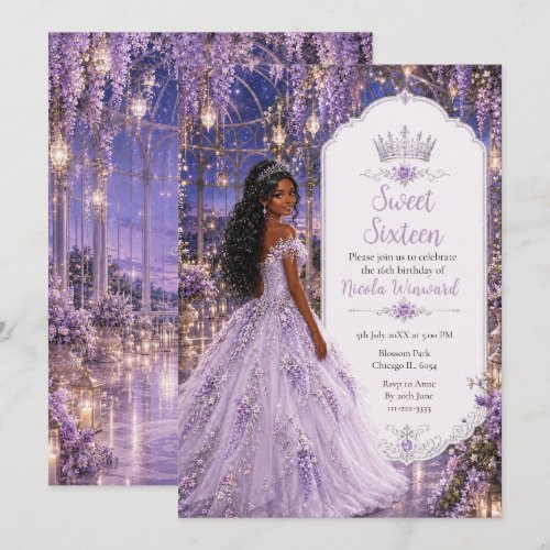 Lavender Moonlit Conservatory Sweet Sixteen Invitation
