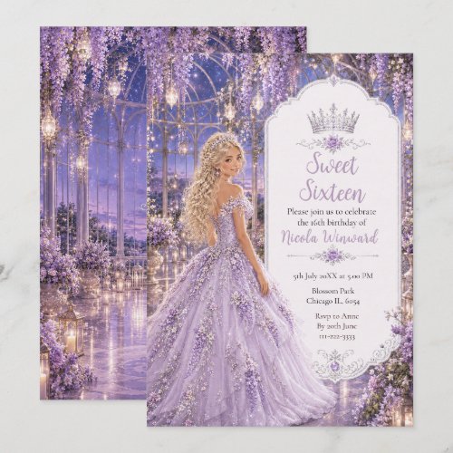 Lavender Moonlit Conservatory Sweet Sixteen Invitation