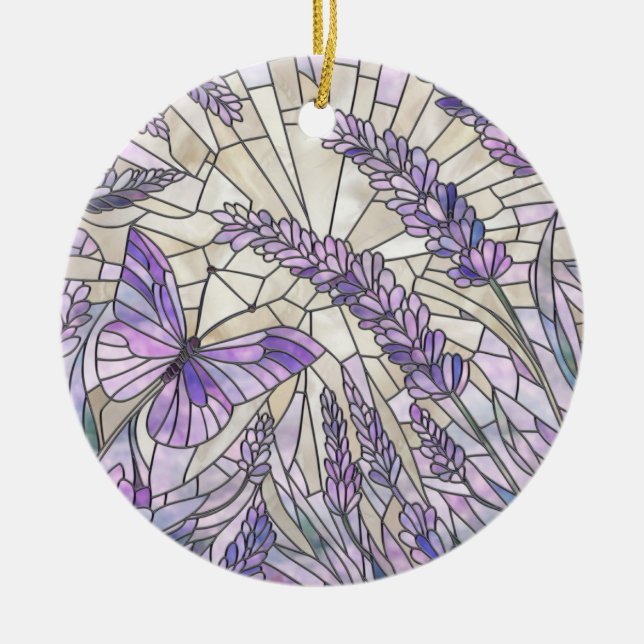 Lavender Morning Bliss - Mosaic Art Ceramic Ornament (Front)
