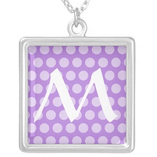 Lavender Moroccan Dots with monogram Silver Plated Necklace