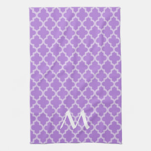 Lavender Moroccan Moods Quatrefoil with Initial Kitchen Towel