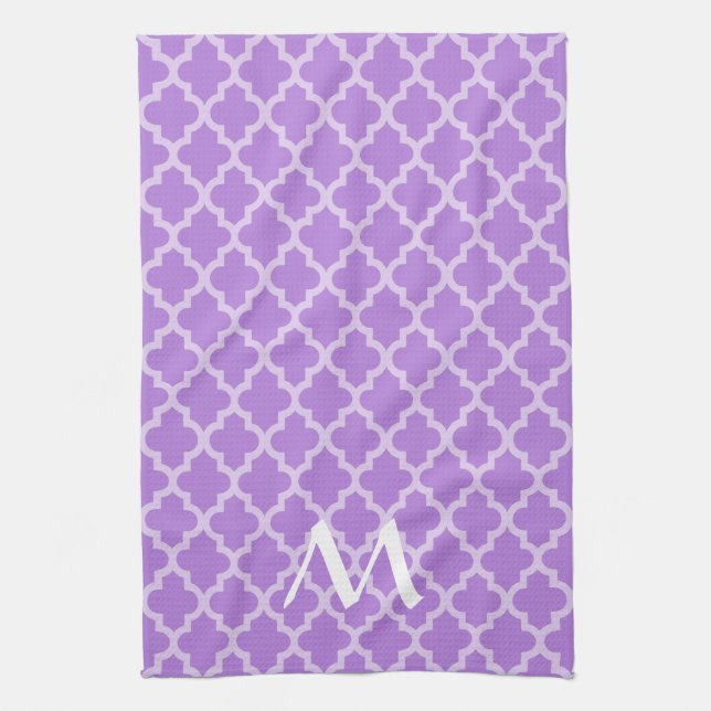 Lavender Moroccan Moods Quatrefoil with Initial Kitchen Towel (Vertical)