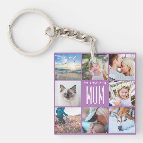 Lavender Mothers Day Mom Family Photo Collage Keychain
