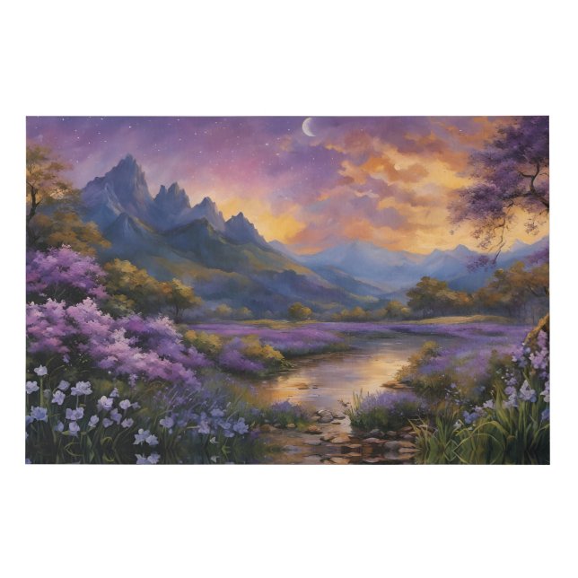 Lavender Mountain Valley at Dawn Faux Canvas Print (Front)