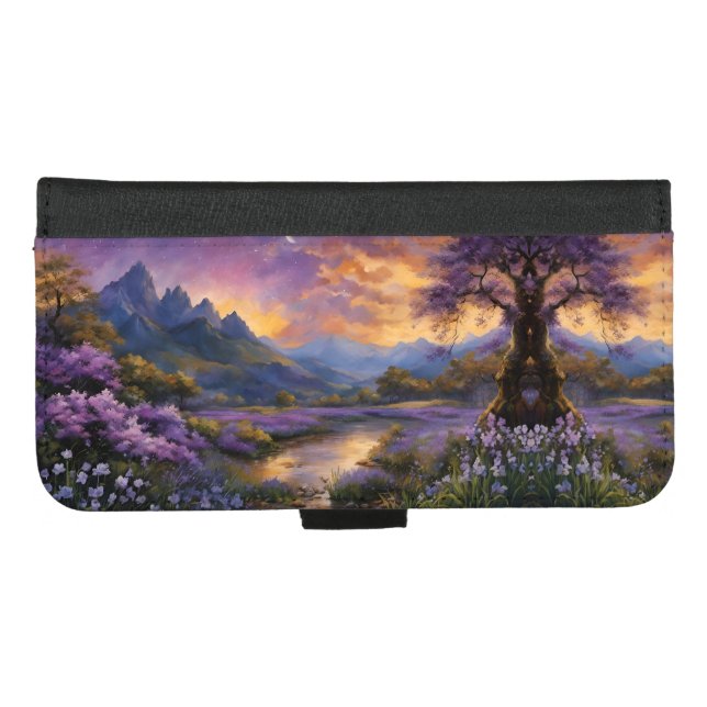 Lavender Mountain Valley at Dawn iPhone Wallet Case (Front (Horizontal))