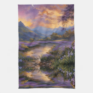 Lavender Mountain Valley at Dawn Kitchen Towel