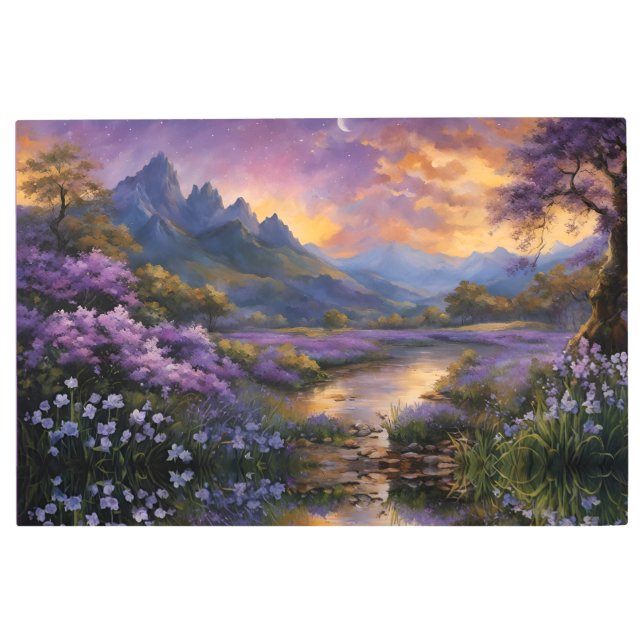 Lavender Mountain Valley at Dawn Metal Print (Front)