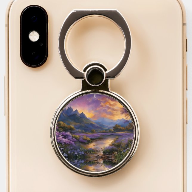 Lavender Mountain Valley at Dawn Phone Ring Stand (Close Up)