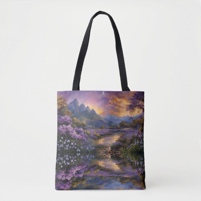 Lavender Mountain Valley at Dawn Tote Bag (Front)