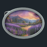 Lavender Mountain Valley at Daybreak Belt Buckle<br><div class="desc">Beautiful shades of Lavender and gold in this mountain valley watercolor

AI art by minx267</div>