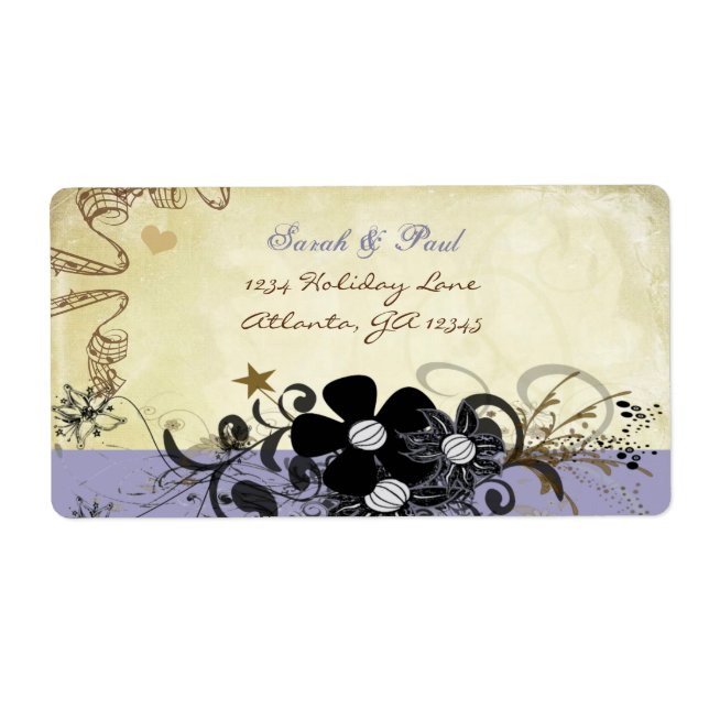 Lavender Musical Flower Swirl Return Address Label (Front)