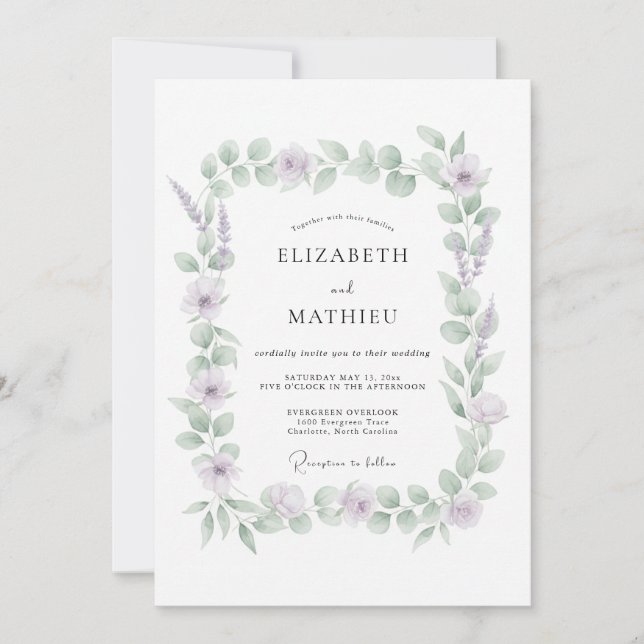 Lavender Muted Eucalyptus Wedding Invitation (Front)