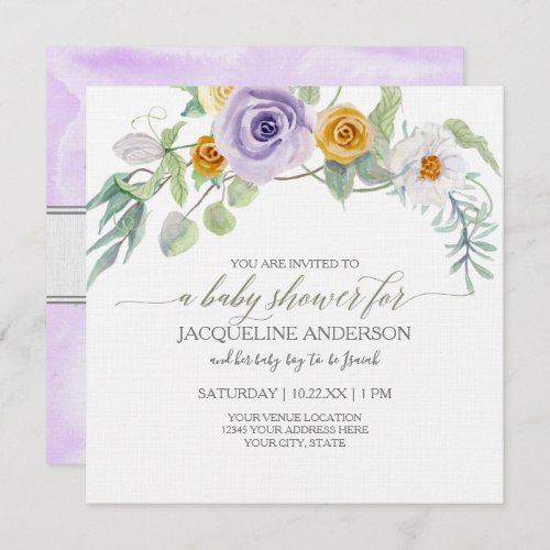 Lavender n Amber gold Rose Floral Baby Shower Girl Invitation