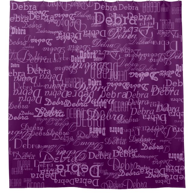 lavender names on purple personalized shower curtain (Front)