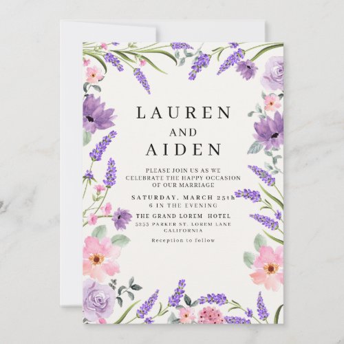 Lavender nature inspired floral spring wedding invitation