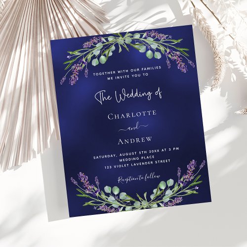 Lavender navy blue budget wedding invitation