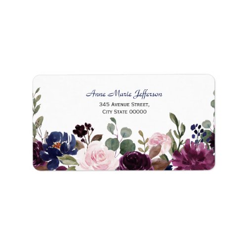 Lavender Navy Blue Floral Bloom Wedding Label