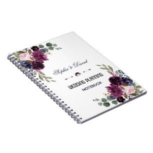 Lavender Navy Blue Floral Bloom Wedding Planner Notebook