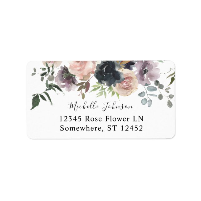 Lavender, Navy, & Pink Floral 2 Return Address Label (Front)