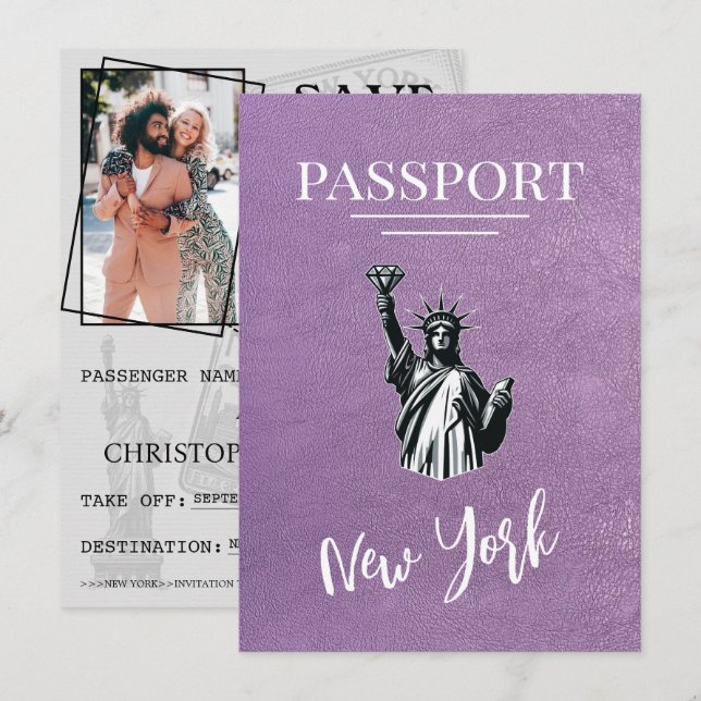 Lavender New York City Passport Save The Date (Front/Back)