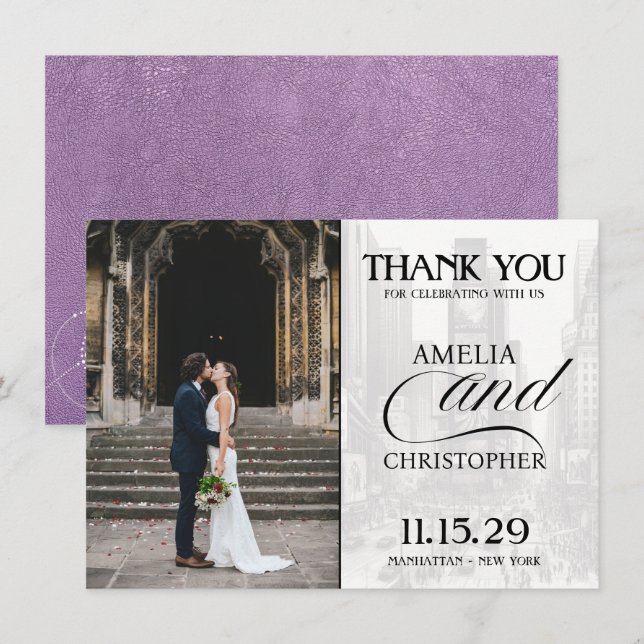 Lavender New York City Passport Thank You Card (Front/Back)