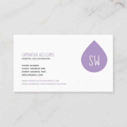 Lavender Oil Drop Initials Pattern Essential Oils Business Card