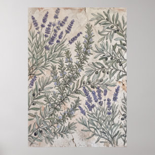 Lavender Olive Botanical Pattern Poster