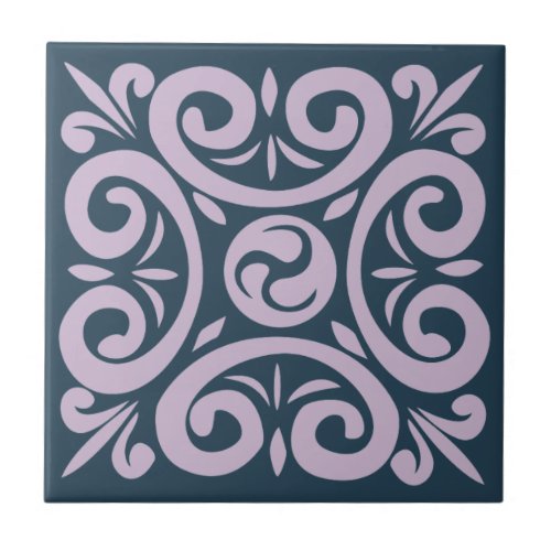 Lavender on Blue Intricate pattern Ceramic Tile