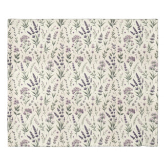 Lavender on Cream Vintage Floral Duvet Cover