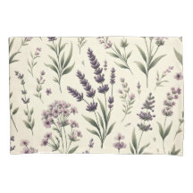 Lavender on Cream Vintage Floral Pillow Case