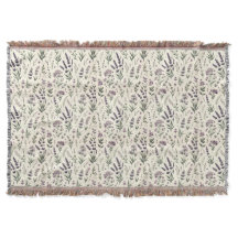 Lavender on Cream Vintage Floral Throw Blanket