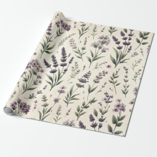Lavender on Cream Vintage Wrapping Paper Roll