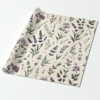 Lavender on Cream Vintage Wrapping Paper Roll