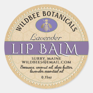 Lavender on Kraft Beeswax Lip Balm Dotted Border Classic Round Sticker