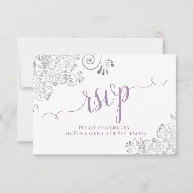 Lavender on White Elegant Calligraphy Wedding RSVP Card (Front)