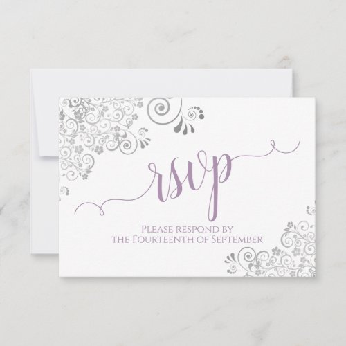 Lavender on White Elegant Calligraphy Wedding RSVP Card