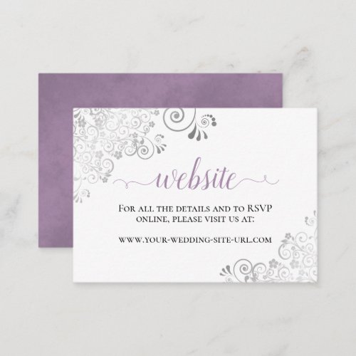 Lavender on White Silver Lace Wedding Website Enclosure Card