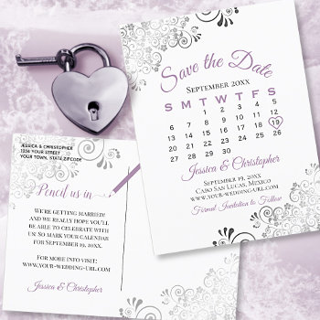 Lavender On White Wedding Save The Date Calendar Announcement Postcard by ZingerBug at Zazzle
