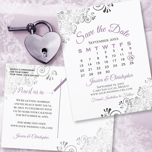 Lavender on White Wedding Save the Date Calendar Announcement Postcard