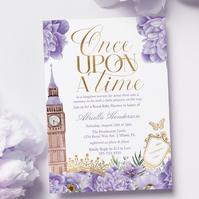 Lavender Once Upon a Time Princess Baby Shower Invitation