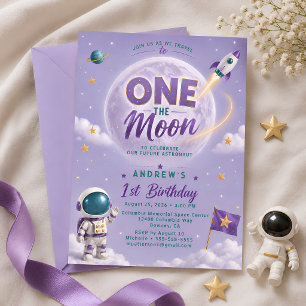 Lavender One The Moon First Birthday Party Space Invitation