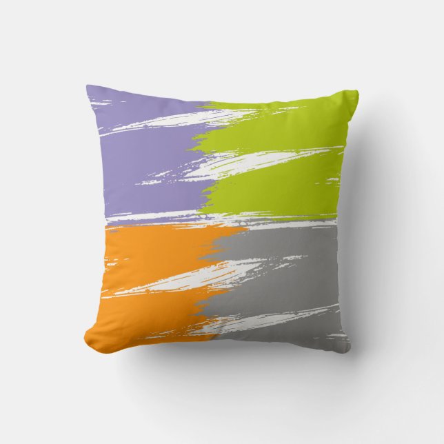 Lavender Orange Gray Lime White Brush Stroke Paint Throw Pillow (Front)