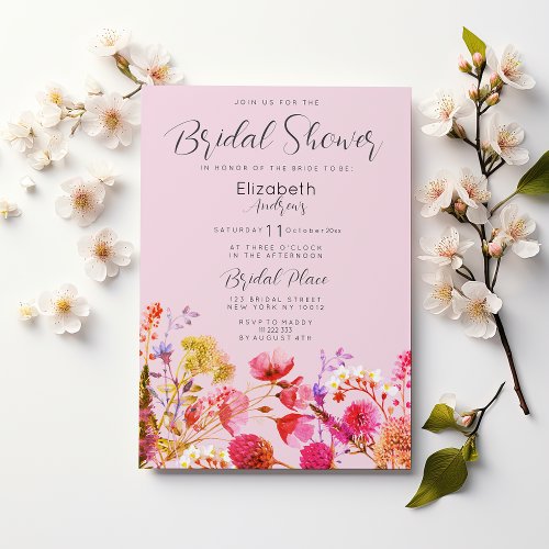 Lavender Orange Pink Yellow Floral Bridal Shower Invitation