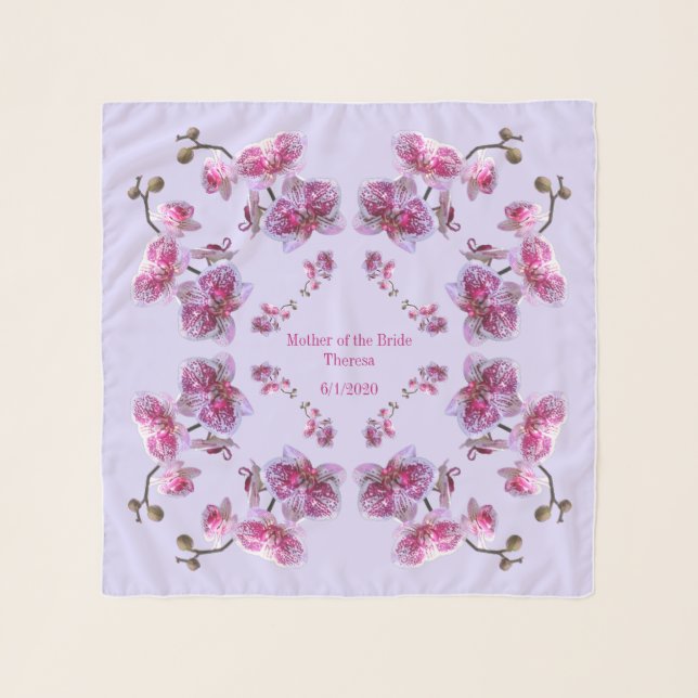 Lavender Orchids Custom Text Name Wedding Scarf (Front)