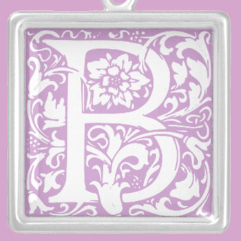 Lavender Ornate Inititial B Silver Plated Necklace by Cardgallery at Zazzle