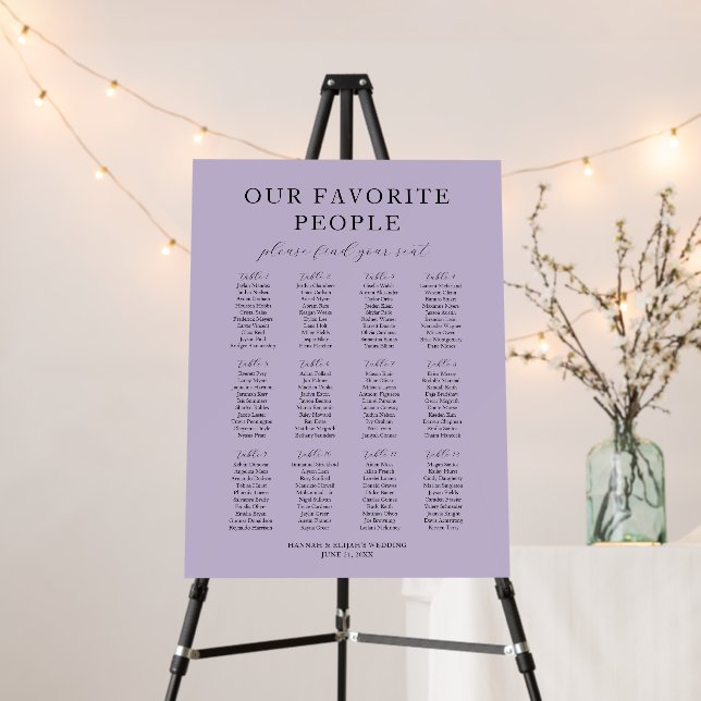 Lavender Our Favorite People Wedding Seating Chart Foam Board (In Situ (Stand))