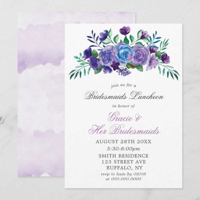 Lavender Paint Floral Bridesmaids Luncheon Invites (Front/Back)