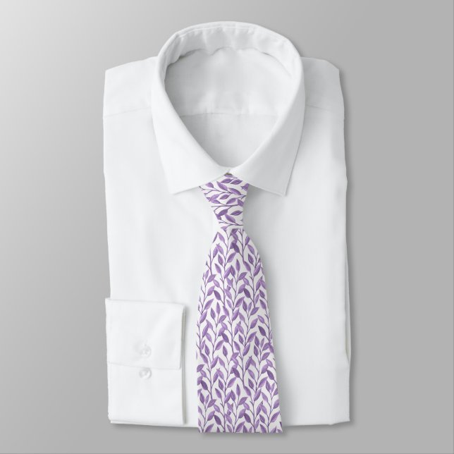 Lavender Painted Leaves Neck Tie (Tied)