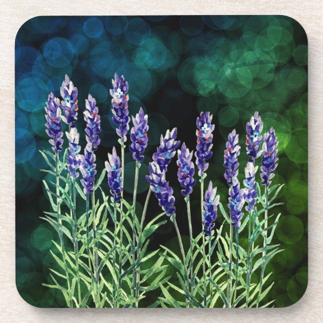 Lavender painted with watercolors beverage coaster (Front)