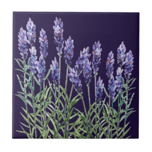 Lavender painted with watercolors ceramic tile